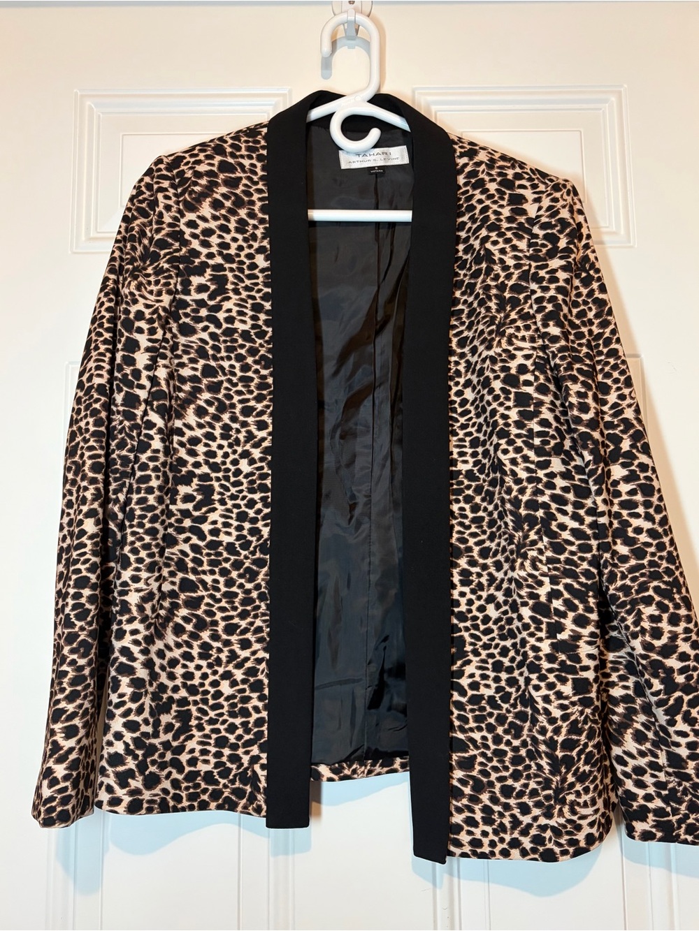 NWOT Tahari Leopard Print Open-Front Blazer Jacket - Black & Tan